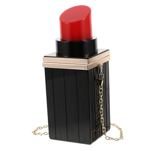 minkissy Lippenstift Form Resin Clutch Tasche Damen Abendtasche Handtasche Tragbar für Party Hochzeit Banquet mit Kette Schwarz von minkissy