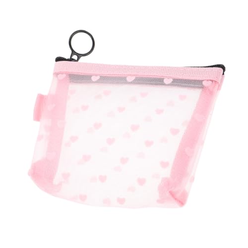 minkissy Love Storage Bag Kosmetiktasche klares Federmäppchen Mesh Organizer -Taschen Handtaschen-Organizer Mini-Reisetasche Mini-Reise-Make-up Nylongewebe Rosa von minkissy