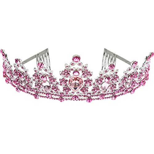 minkissy Mädchen Deko Tiara Braut Strass Hochzeit Braut Tiara Kopfschmuck Verlobung Rosa von minkissy