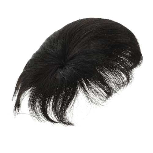 minkissy Männliches Echthaar Haarteil Realistischer Schwarzer Haaraufsatz Nahtloser Herren Topper Natürliches Haarstück zur Abdeckung von Haarausfall Geeignet für Alltag Party und Cosplay von minkissy