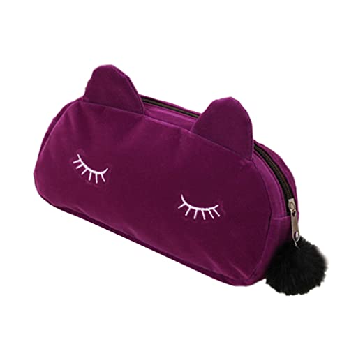 minkissy Geldbörse Schminktasche Handtasche Makeup Tasche Damenbeutel Damen-geldbörse Spielerisch Cartoon-Katze Violett Mädchen Handtasche Schminktasche von minkissy