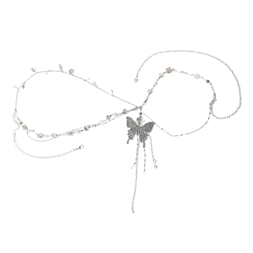 minkissy Mehrlagige Verstellbare Hüftkette mit Schmetterlingsanhänger Metallstrass und Quasten Modisches Taillenschmuck-accessoire für Damen Passend zu Kleidern Partys und Formellen von minkissy