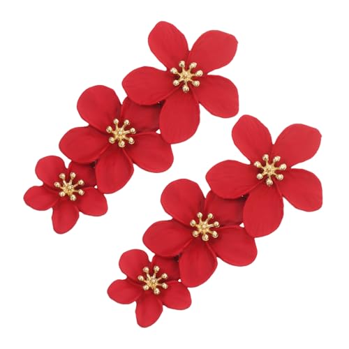minkissy Mehrschichtige Rote Blumenohrringe Damen Ohrstecker Leichtes Legierungsschmuck Langlebig Modisch für Alltag Hochzeit von minkissy