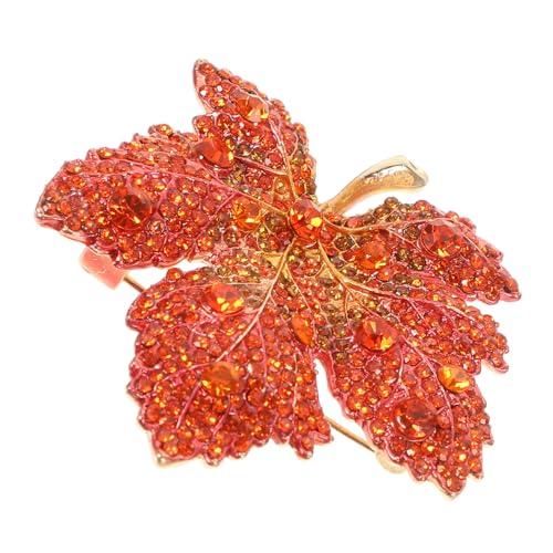 minkissy Metallbrosche Damen Herbstmode Orange Strass Ahornblatt Pin Schmuck für Kleidung Taschen Schals Hüte Eleganter Detailreicher Anstecker für Formelle und Anlässe von minkissy