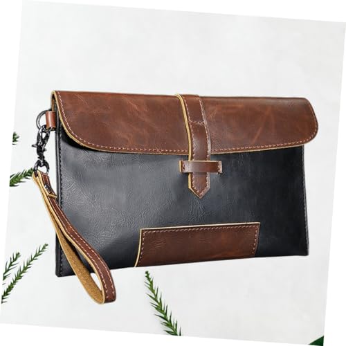 minkissy Multifunktionale Herren Clutch Tasche PU Polyester Baumwoll Material Vintage Stil Große Kapazität Casual Handgelenk Geldbörse Schwarz mit Kaffee Geeignet für Business und Alltag von minkissy