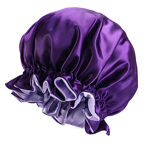 minkissy Nachtmütze Aus Spitze Haar Duschhaube Seidenschal Für Haare Schlafhaarkappe Schwarzer Schal Frauen Seidenhaarhaube Make-up-haarband Satin Fräulein Violett Breitseite Runde Kappe von minkissy