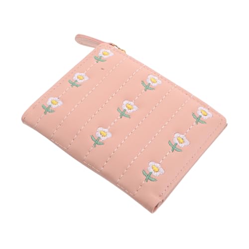 minkissy Niedliche Bestickte Geldbörse: Pu-geldbörse Für Damen, Kompaktes, Zweifach Gefaltetes Münzfach, Weicher Kartenhalter Mit Blumenstickerei Für Reisen Und Den Täglichen Gebrauch von minkissy