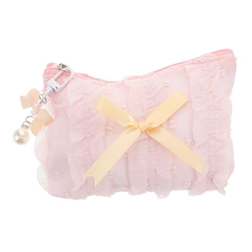 minkissy Niedliche Make-up-Tasche Mit Schleife, Reise-Kosmetik-Organizer Für Damen, Kulturbeutel Aus Polyester Mit Reißverschluss Für Den Täglichen Gebrauch Und Kurztrips von minkissy