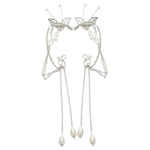 minkissy Non Piercing Ohrclips für Damen Baumelnde Ohr Manschetten mit Design und Weißen Perlen Leichte Clip Ohrringe Durchbohren Modischer Schmuck für Alltag und Festliche Anlässe von minkissy