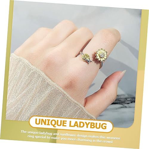 minkissy Offener Damenring Sonnenblume Marienkäfer Schmuck Leicht Verstellbar Komfortabel Elegant Geschenkidee für Frauen Alltag und Feierlichkeiten von minkissy
