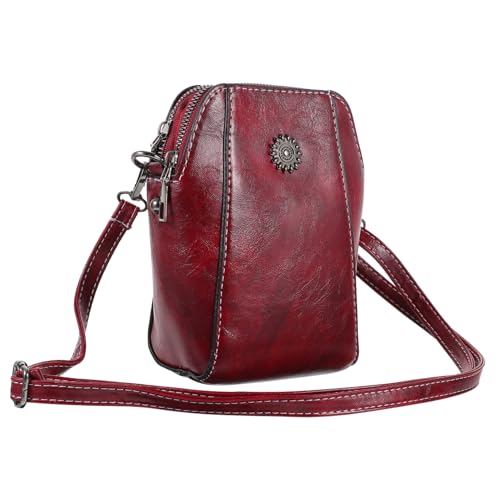 minkissy PU Handytasche Damen Kleine Crossbody Phone Pouch Leichte Umhängetasche mit Viel Platz für Smartphone Schlüssel Karten Modische Mini Schultertasche in Weinrot von minkissy