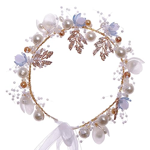 minkissy Perlen Blumen Stirnband Diademe Für Mädchen Strass Hochzeit Stirnband Blatt Stirnband Haargummis Für Mädchen Frauen Kopfschmuck Weiß Jahrgang Fräulein Heiligenschein Zinklegierung von minkissy