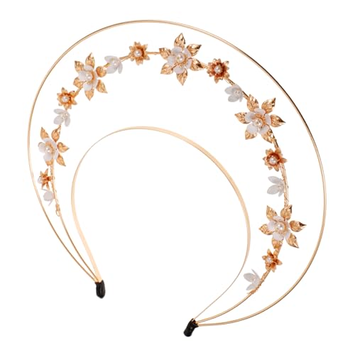 minkissy Perlhaarkronen Perle Krone Für Mädchen Blumen- Prinzessin Krone Tiaras Stirnband Party Kopfschmuck Mit Blumenkrone Aus Metall Krone Kopfschmuck Golden Zinklegierung von minkissy