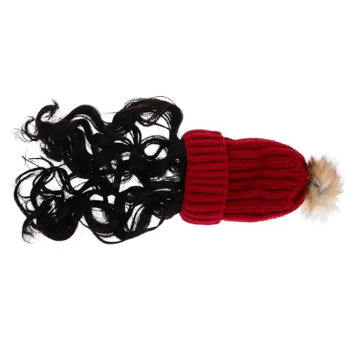 minkissy Perückenkappe Hüte Mit Haaren Strickmütze Mit Haaren Damen Wintermütze Aus Kunstfell Süßer Hut Winterstrickmütze Mit Kunsthaar Neuartige Strickmützen Rote Hüte Hochtemperaturdraht von minkissy