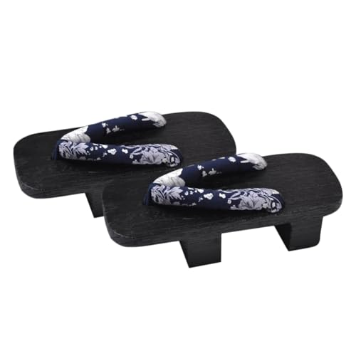 minkissy Platform Sandalen Holzclogs Damen Herren Sommer Pantoletten mit Zweizähnigem Design Bequeme Hausschuhe für Freizeit Outdoor Party Langlebig und Modisch Weiß Blau Blumenmuster von minkissy
