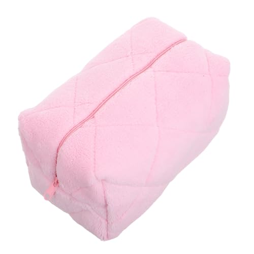minkissy Plüsch-Kosmetiktasche Kleine Kosmetiktasche Wimpern Kosmetiktasche Süße Taschen Kosmetiktaschen Für Damen Trendiges Make-up Make -up -Speicher Karierte Schminktasche Rosa von minkissy