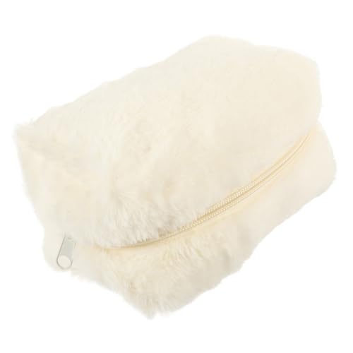 minkissy Plüsch Kosmetiktasche Weiß Tragbare Kulturbeutel Toiletry Organizer Weiches Strapazierfähiges Material Praktisch für Reise Damen Makeup Tasche Handliche Aufbewahrungstasche von minkissy