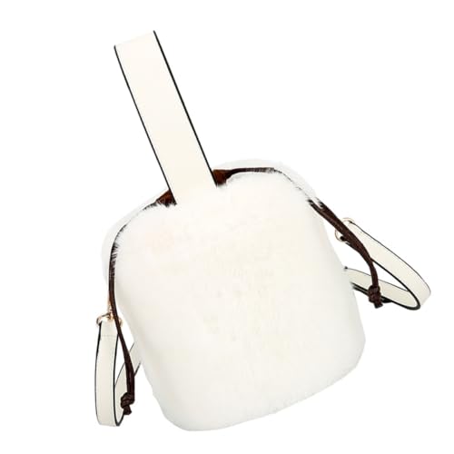 minkissy Plüsch Umhängetasche Damen Bucket Bag Weiß Handtasche Schultertasche Stylisch Tragbar Elegant für Alltag und Freizeit von minkissy