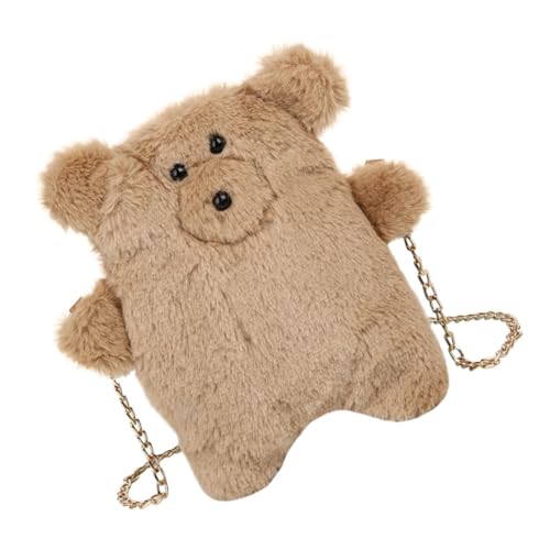 minkissy Plüschbär Umhängetasche Damen Kuscheliges Crossbody Bag mit Verstellbarem Schultergurt Herbst Winter Modische Schultertasche in Hellbraun für Alltag Einkauf von minkissy