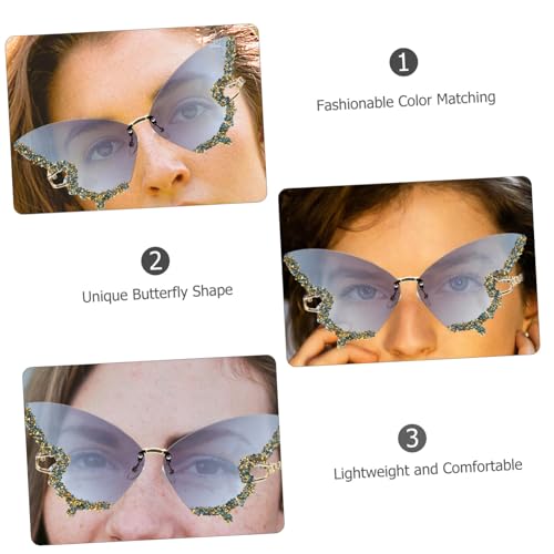 minkissy Randlose Schmetterlings Sonnenbrille mit Strasssteinen Damen Vintage Party Brille Modisch Passend für Verschiedene Outfits Stilvolle Eyewear von minkissy
