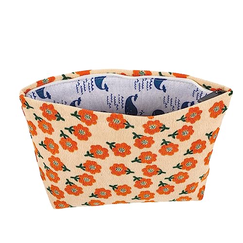 minkissy Blumenmuster Kosmetiktasche Aus Canvas Tragbar Für Damen Reise Make-up-Tasche Kosmetik-Organizer Mit Reißverschluss Für Hotel Und Zuhause von minkissy