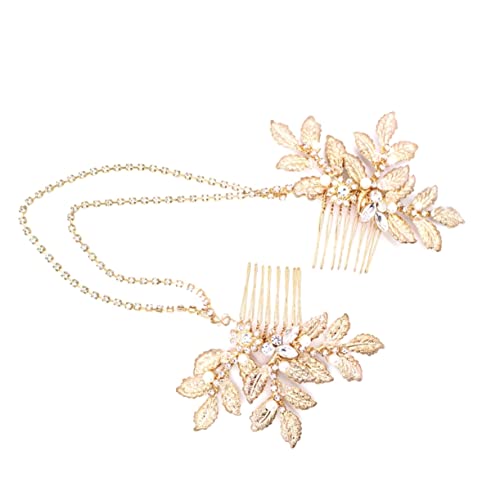 minkissy Retro Golden Leaf Kamm Kette Schmuck Braut Haar Zubehör Stirn Kopfschmuck Elegante Hochzeit Haarband von minkissy