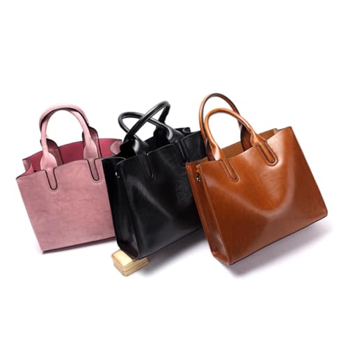 minkissy Retro PU Tote Bag Damen Schultertasche Handtasche Große Kapazität Alltag Shopping Schwarz von minkissy