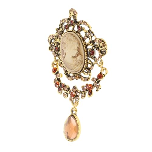 minkissy Retro Rhinestone Brosche für Damen Brustpin mit Schönem Portrait Design für Kleidung Taschen und Festliche Anlässe Gold von minkissy