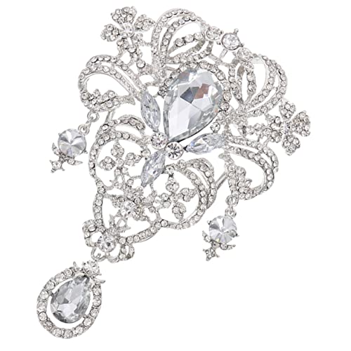 minkissy Rhinestone Brosche für Damen Ansteckblume mit Kristallen Silberne Hochzeitsbrosche für Festliche Anlässe Dekorative Nadel für Kleidung Rucksack Taschen von minkissy