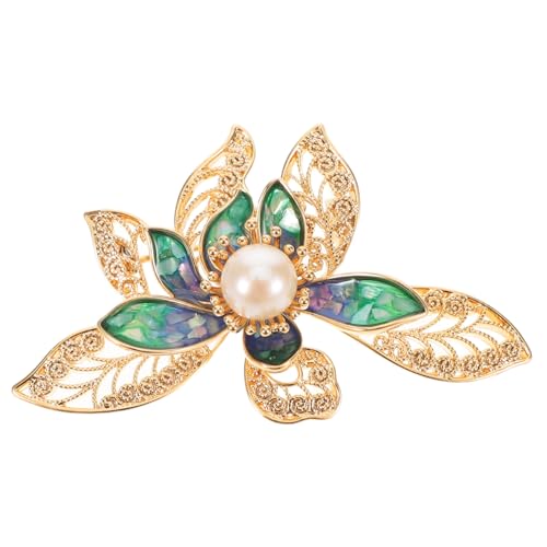 minkissy Rhinestone Lotus Flower Brosche mit Perlen Dekorativer Metall-anstecker Eleganter Schmuck für Brautkleid Vielseitige Hochzeits-brosche für Jacke Hut und Festliche Kleidung von minkissy