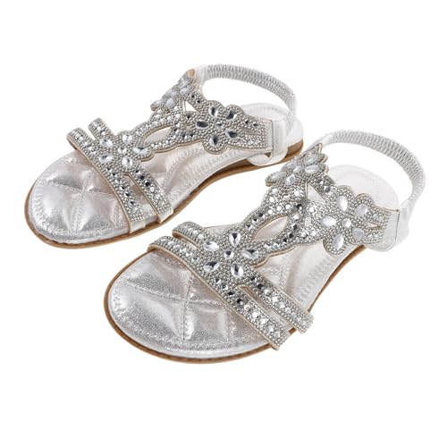 minkissy Rhinestone Sandalen Damen Silber Glitzernde Sommerschuhe Leicht Atmungsaktiv Strandurlaub Freizeit Strass Verziert Komfortable Schuhe für Reisen und Alltag von minkissy