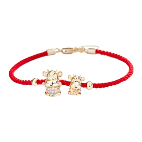 minkissy Rotes Glücksarmband Handgefertigt Langlebig Leicht Chinesisches Tierkreiszeichen Rind Armband Schmuck für Weihnachten Neujahr Freundin Student von minkissy