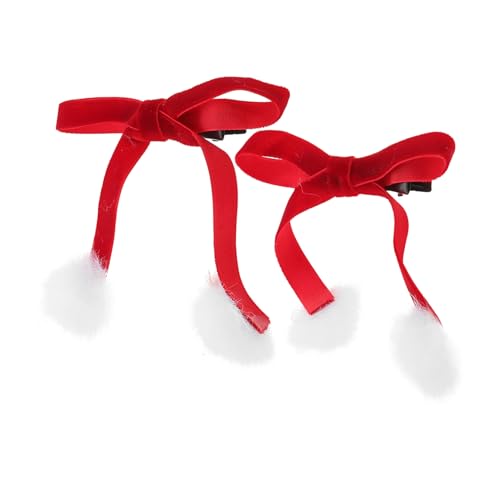 minkissy Rotes Samt Haarspangen mit Pompons Weiche Sichere Clips für Damen und Mädchen Doppelte Schleifen Haarschmuck für Festliche Frisuren für Weihnachts und Neujahrsfeiern von minkissy