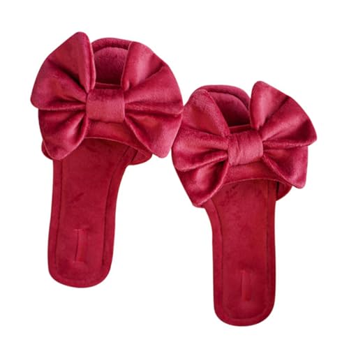 minkissy Rutschfeste Damen Hausschuhe mit Samtigem Bowknot design Weiche Indoor Slipper in Rot Komfortable und Gemütliche Home Slippers für Haus und Freizeit von minkissy