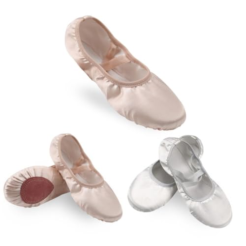 minkissy Satin Ballettschuhe Damen Gymnastikschuhe mit Stretchriemen Leichte Ballettslipper mit Geteiltem Ledersohle Atmungsaktiv Bequem für Anfänger und Profis von minkissy