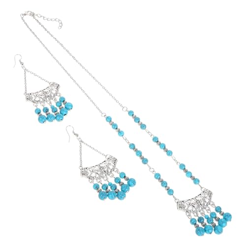 minkissy Blaue Perlenschmuckset Für Damen Ethnische Halskette Mit Ohrringen Handgefertigte Boho-accessoires Im Vintage-stil Perlenkopfschmuck Für Verschiedene Anlässe von minkissy