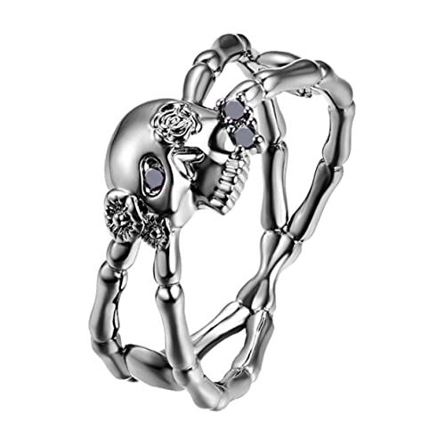 minkissy Schädelring Herren Vintage Retro Stil Modischer Skull Finger Ring als Fashion Accessoire für Party Festival Alltag Schwarz von minkissy