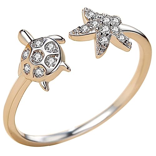 minkissy Schildkrötenring Offener Ring Für Frauen Schildkrötenschmuck Verstellbarer Ring Meerestiergeschenke Statement-ring Damenring Für Teenager-mädchen Ästhetischer Schmuck von minkissy
