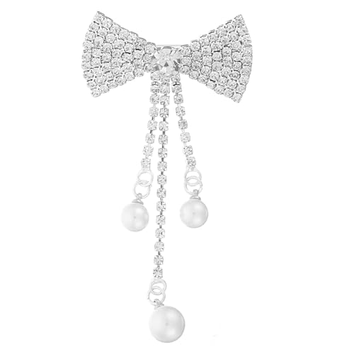 minkissy Schleifenbrosche mit Perlen und Quasten Funkelnde Brosche für Damen Anstecknadel für Abendkleider Elegantes Dekorationsaccessoire für Mode Outfits von minkissy