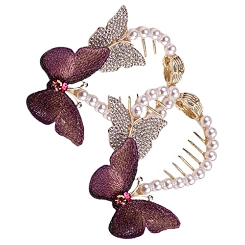 2st Schmetterlings-fleischbällchen Greifen Haarschmuck Strass Haarspangen Für Damen Haarnadelklaue Perlenhaarspangen Pferdeschwanz Rutschfest Legierung Fräulein Violett von minkissy