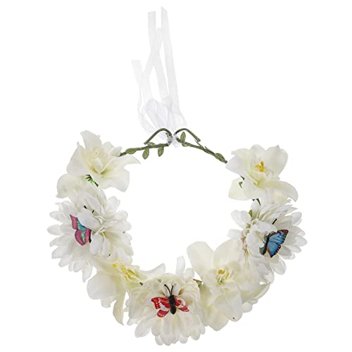 Schmetterlingskranz Stirnband Schmetterlingsblumenkrone Dekorationen Für Blumenpartys Blumenhaarkranz Für Frauen Teeparty-accessoires Für Haar Blumen Stoff Die Blumen Braut Hawaii von minkissy