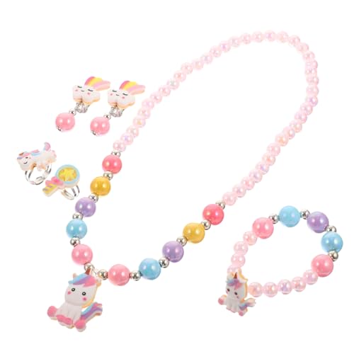 minkissy Schmuckset Perlen Einhorn Teilig Halskette Armband Set Bunte Accessoires für Mädchen Party Foto Kostüm von minkissy