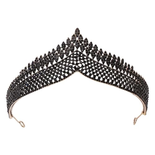 minkissy Schwarze Krone Damen Prinzessin Braut Tiara Gotische Krone Geburtstag Kristall Tiara Barocke KöNigin Halloween Koreanisch Strasssteine Haarschmuck von minkissy