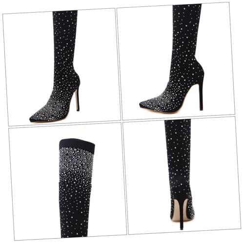 minkissy Schwarze Damen High Heels Stiefel mit Schmaler Zehenpartie und Funkelnden Strasssteinen Elegante Absatzschuhe für Party Hochzeit Freizeit und Büro Modische Overknee Boots minkissy Schwarze Damen High Heels Stiefel mit Schmaler Zehenpartie und Funkelnden Strasssteinen Elegante Absatzschuhe für Party Hochzeit Freizeit und Büro Modische Overknee Boots von minkissy