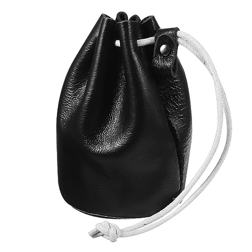 minkissy Schwarze Münzbrieftasche Münzen Geldbörse Mini Trendy Geldbörse Mit Kordelzug Ändern Münzbeutel Für Damen Winzig Damen Frauen Geldbeutel Echtes Leder von minkissy