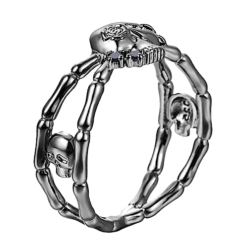 minkissy Schwarzer Vintage Schädelring Damen Herren Unisex Modisches Hand Schmuck Accessoire Langlebiger und Praktischer Gothic Siegelring für Alltag und Festtage von minkissy