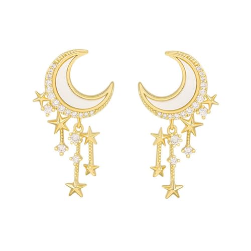 minkissy Silber Ohrringe mit Stern und Mond Funkelnde Rhinestone Tassel Ohrringe für Damen Eleganter Schmuck für Feiertage und Besondere Anlässe von minkissy