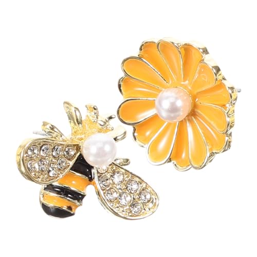minkissy Silberne Ohrstecker Damen Biene und Blume Asymmetrisch Kleine Ohrstecker Leicht und Langlebig Modischer Schmuck für Frauen Valentinstag von minkissy