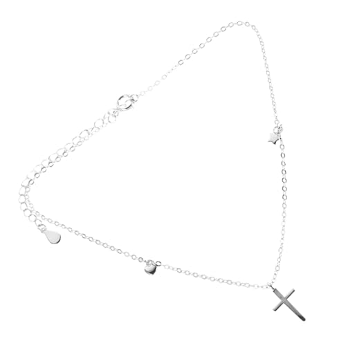 minkissy Silbernes Kreuz-fußkettchen: Funkelnde Fußkette Für Damen Für Strandurlaub Und Den Alltag – Verstellbares, Zierliches Fußkettchen Mit Kreuzanhänger von minkissy