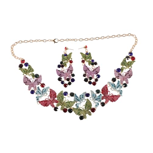 minkissy Statement Schmetterling Schmuckset Damen Buntes Funkelndes Halskette und Ohrringe Set Hypoallergen Auffälliges Design für Hochzeit Abschlussball Party und Brautjungfern Accessoires von minkissy